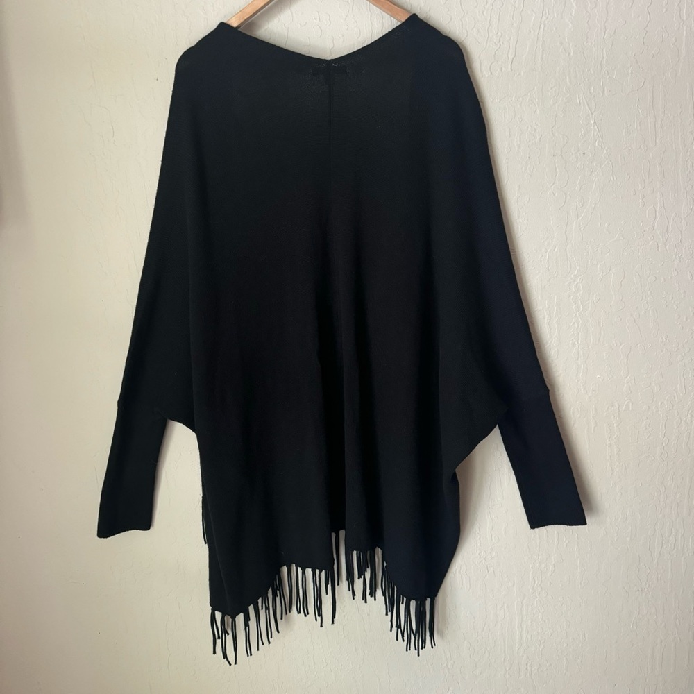 ELLA MOSS Open Front Fringe Long Cardigan Black Wool Cashmere Blend Style EE5999 - Picture 8 of 13